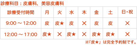 かわい内科＆皮ふ科 時間表